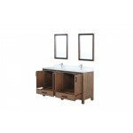 Ziva 60" Rustic Barnwood Double Vanity, Cultured Marble Top, White Square Sink and 22" Mirrors w/ Faucet