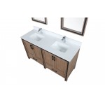 Ziva 60" Rustic Barnwood Double Vanity, Cultured Marble Top, White Square Sink and 22" Mirrors w/ Faucet