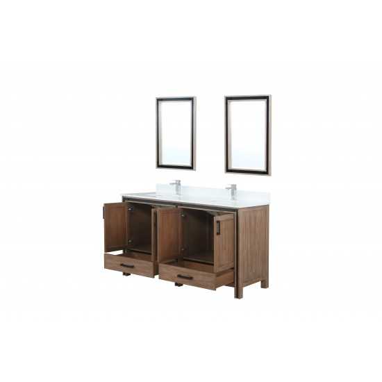 Ziva 60" Rustic Barnwood Double Vanity, Cultured Marble Top, White Square Sink and 22" Mirrors