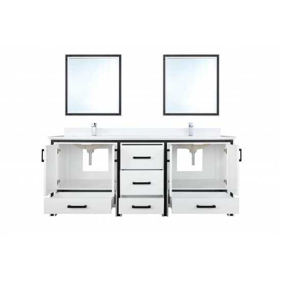 Ziva 72" White Double Vanity, Cultured Marble Top, White Square Sink and 30" Mirrors w/ Faucet