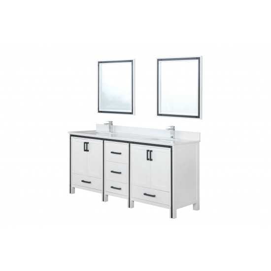 Ziva 72" White Double Vanity, Cultured Marble Top, White Square Sink and 30" Mirrors