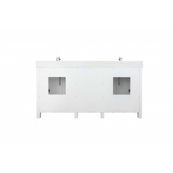 Ziva 72" White Double Vanity, Cultured Marble Top, White Square Sink and no Mirror