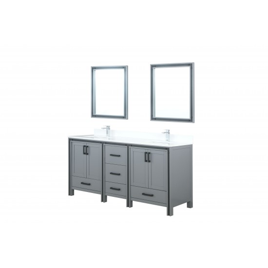 Ziva 72" Dark Grey Double Vanity, Cultured Marble Top, White Square Sink and 30" Mirrors w/ Faucet