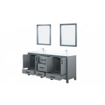 Ziva 72" Dark Grey Double Vanity, Cultured Marble Top, White Square Sink and 30" Mirrors w/ Faucet