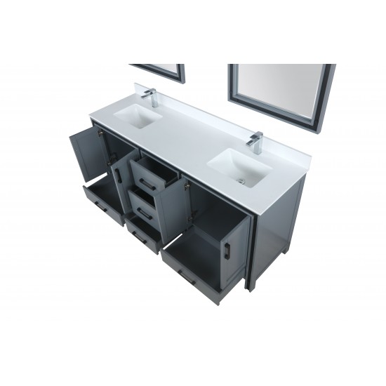 Ziva 72" Dark Grey Double Vanity, Cultured Marble Top, White Square Sink and 30" Mirrors w/ Faucet