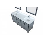 Ziva 72" Dark Grey Double Vanity, Cultured Marble Top, White Square Sink and 30" Mirrors w/ Faucet