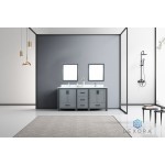 Ziva 72" Dark Grey Double Vanity, Cultured Marble Top, White Square Sink and 30" Mirrors w/ Faucet