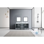 Ziva 72" Dark Grey Double Vanity, Cultured Marble Top, White Square Sink and 30" Mirrors w/ Faucet