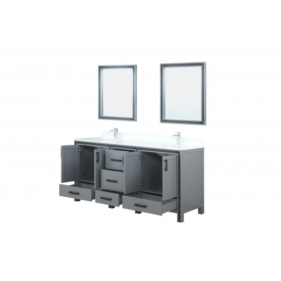 Ziva 72" Dark Grey Double Vanity, Cultured Marble Top, White Square Sink and 30" Mirrors