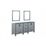 Ziva 72" Dark Grey Double Vanity, no Top and 30" Mirrors