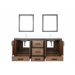 Ziva 72" Rustic Barnwood Double Vanity, Cultured Marble Top, White Square Sink and 30" Mirrors w/ Faucet