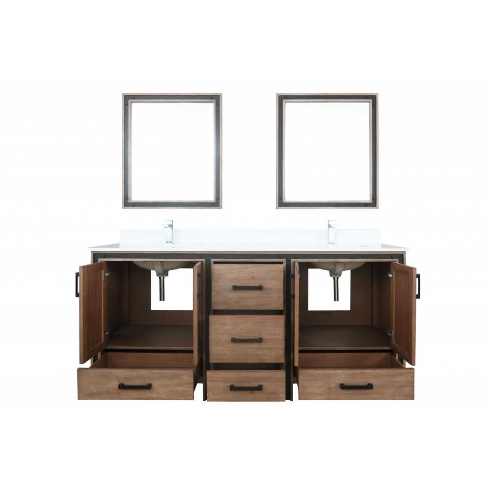 Ziva 72" Rustic Barnwood Double Vanity, Cultured Marble Top, White Square Sink and 30" Mirrors w/ Faucet