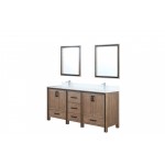 Ziva 72" Rustic Barnwood Double Vanity, Cultured Marble Top, White Square Sink and 30" Mirrors w/ Faucet