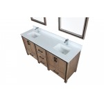 Ziva 72" Rustic Barnwood Double Vanity, Cultured Marble Top, White Square Sink and 30" Mirrors w/ Faucet