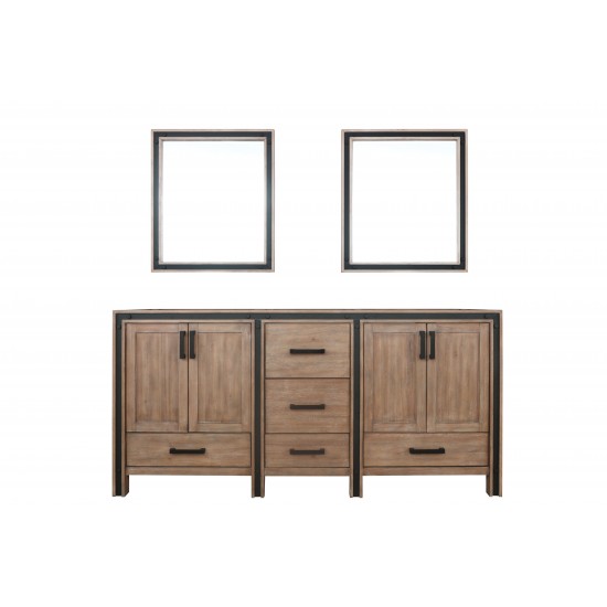 Ziva 72" Rustic Barnwood Double Vanity, no Top and 30" Mirrors