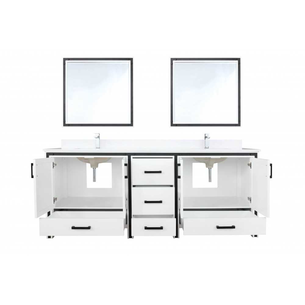 Ziva 80" White Double Vanity, Cultured Marble Top, White Square Sink and 30" Mirrors w/ Faucet