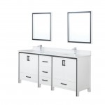 Ziva 80" White Double Vanity, Cultured Marble Top, White Square Sink and 30" Mirrors w/ Faucet