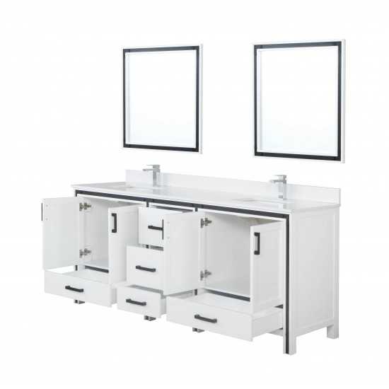 Ziva 80" White Double Vanity, Cultured Marble Top, White Square Sink and 30" Mirrors w/ Faucet