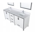 Ziva 80" White Double Vanity, Cultured Marble Top, White Square Sink and 30" Mirrors w/ Faucet