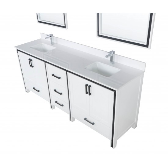 Ziva 80" White Double Vanity, Cultured Marble Top, White Square Sink and 30" Mirrors w/ Faucet