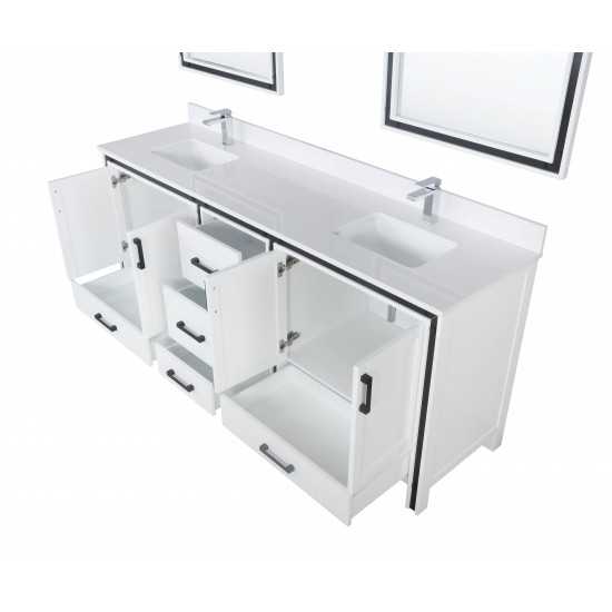 Ziva 80" White Double Vanity, Cultured Marble Top, White Square Sink and 30" Mirrors w/ Faucet