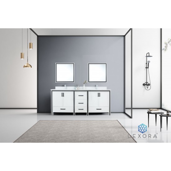 Ziva 80" White Double Vanity, Cultured Marble Top, White Square Sink and 30" Mirrors w/ Faucet