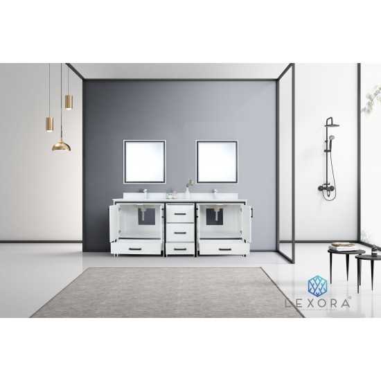 Ziva 80" White Double Vanity, Cultured Marble Top, White Square Sink and 30" Mirrors w/ Faucet