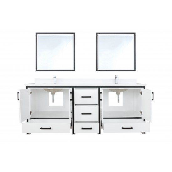 Ziva 80" White Double Vanity, Cultured Marble Top, White Square Sink and 30" Mirrors