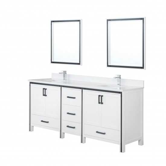 Ziva 80" White Double Vanity, Cultured Marble Top, White Square Sink and 30" Mirrors