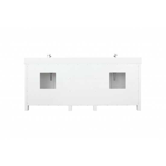 Ziva 80" White Double Vanity, Cultured Marble Top, White Square Sink and no Mirror