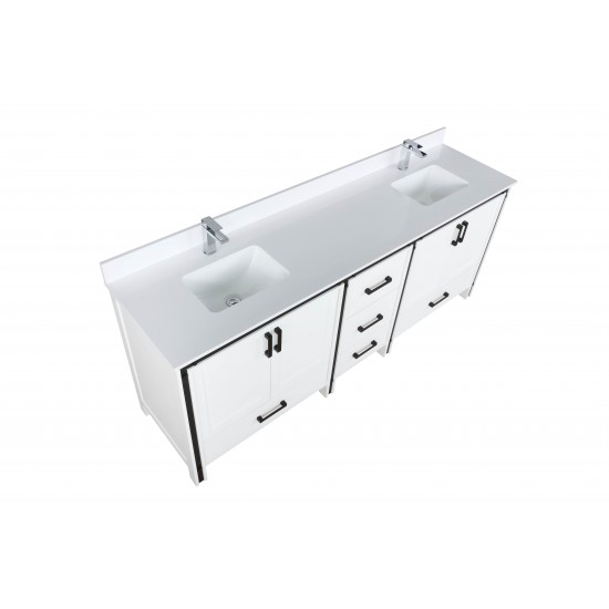 Ziva 80" White Double Vanity, Cultured Marble Top, White Square Sink and no Mirror