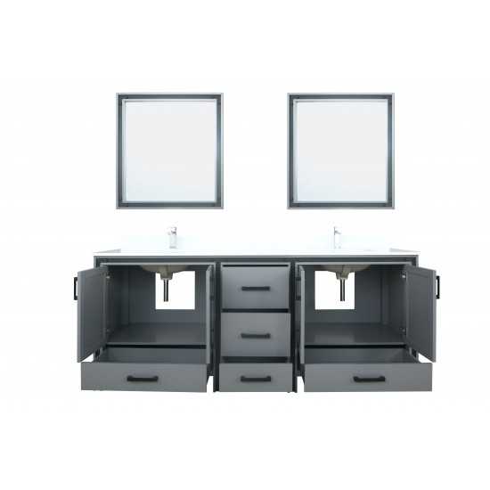 Ziva 80" Dark Grey Double Vanity, Cultured Marble Top, White Square Sink and 30" Mirrors w/ Faucet