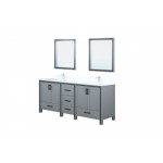 Ziva 80" Dark Grey Double Vanity, Cultured Marble Top, White Square Sink and 30" Mirrors w/ Faucet