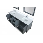 Ziva 80" Dark Grey Double Vanity, Cultured Marble Top, White Square Sink and 30" Mirrors w/ Faucet