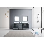 Ziva 80" Dark Grey Double Vanity, Cultured Marble Top, White Square Sink and 30" Mirrors w/ Faucet