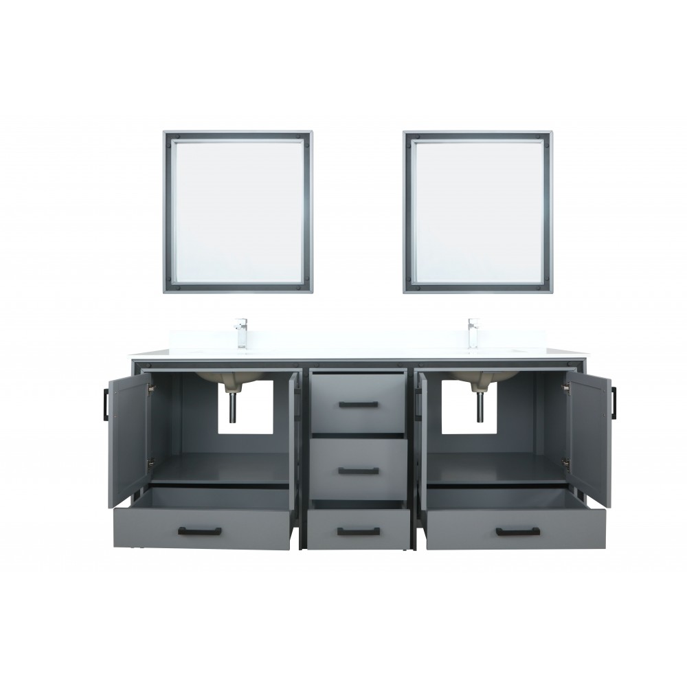 Ziva 80" Dark Grey Double Vanity, Cultured Marble Top, White Square Sink and 30" Mirrors