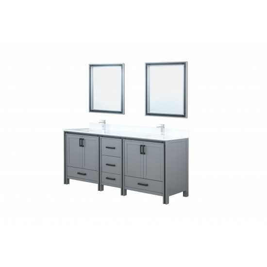 Ziva 80" Dark Grey Double Vanity, Cultured Marble Top, White Square Sink and 30" Mirrors