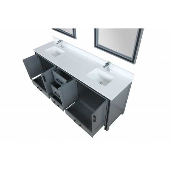 Ziva 80" Dark Grey Double Vanity, Cultured Marble Top, White Square Sink and 30" Mirrors