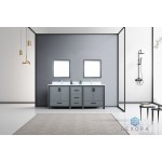 Ziva 80" Dark Grey Double Vanity, Cultured Marble Top, White Square Sink and 30" Mirrors