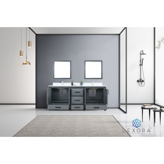 Ziva 80" Dark Grey Double Vanity, Cultured Marble Top, White Square Sink and 30" Mirrors