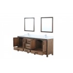 Ziva 80" Rustic Barnwood Double Vanity, Cultured Marble Top, White Square Sink and 30" Mirrors w/ Faucet