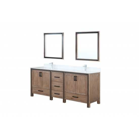 Ziva 80" Rustic Barnwood Double Vanity, Cultured Marble Top, White Square Sink and 30" Mirrors w/ Faucet