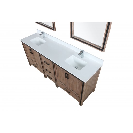 Ziva 80" Rustic Barnwood Double Vanity, Cultured Marble Top, White Square Sink and 30" Mirrors w/ Faucet