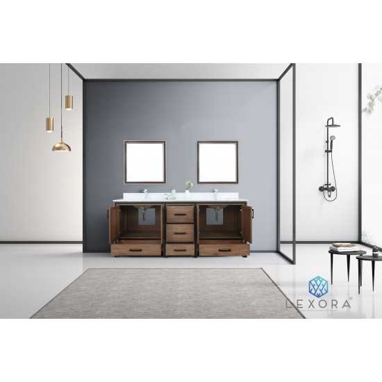 Ziva 80" Rustic Barnwood Double Vanity, Cultured Marble Top, White Square Sink and 30" Mirrors w/ Faucet