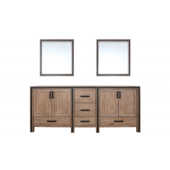 Ziva 80" Rustic Barnwood Double Vanity, no Top and 30" Mirrors