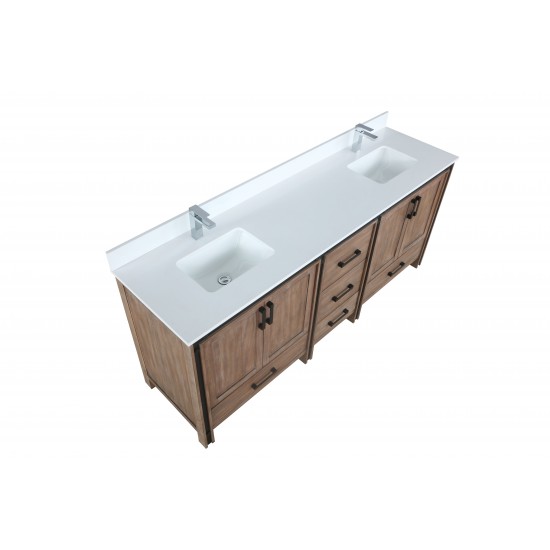 Ziva 80" Rustic Barnwood Double Vanity, Cultured Marble Top, White Square Sink and no Mirror