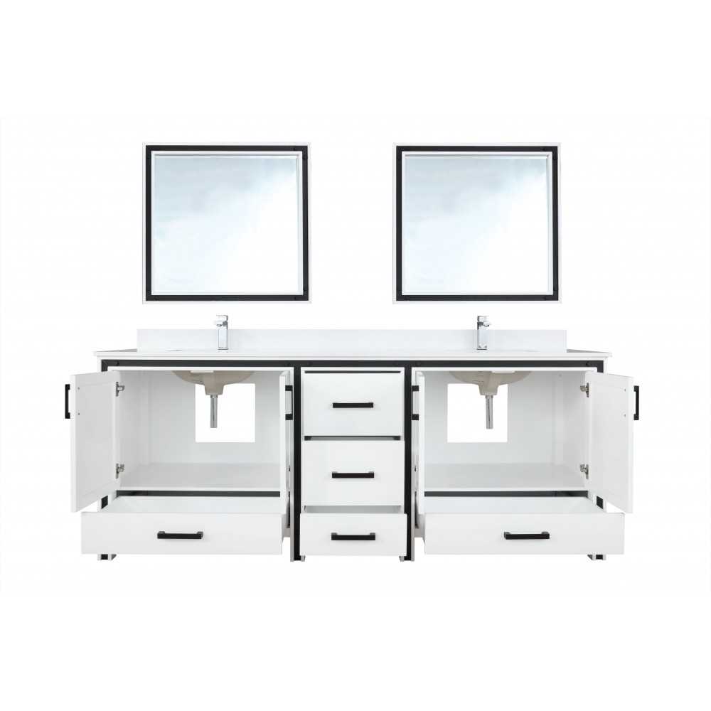 Ziva 84" White Double Vanity, Cultured Marble Top, White Square Sink and 34" Mirrors w/ Faucet