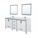 Ziva 84" White Double Vanity, Cultured Marble Top, White Square Sink and 34" Mirrors w/ Faucet