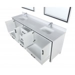 Ziva 84" White Double Vanity, Cultured Marble Top, White Square Sink and 34" Mirrors w/ Faucet