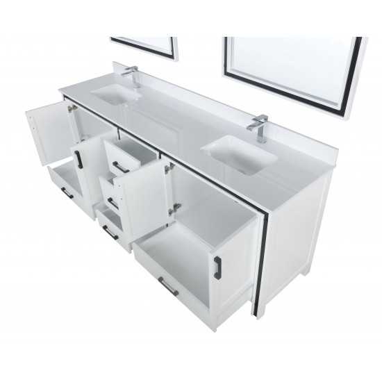 Ziva 84" White Double Vanity, Cultured Marble Top, White Square Sink and 34" Mirrors w/ Faucet